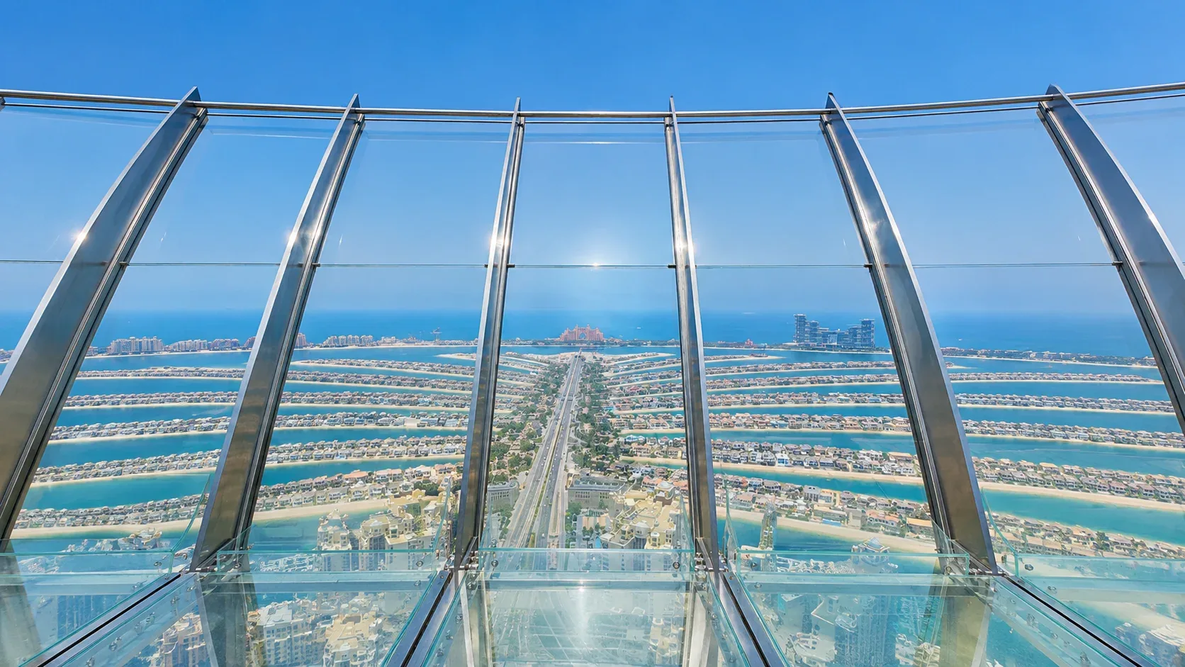 Palm Jumeirah Dubai panoramic view from Skywalk observation deck
