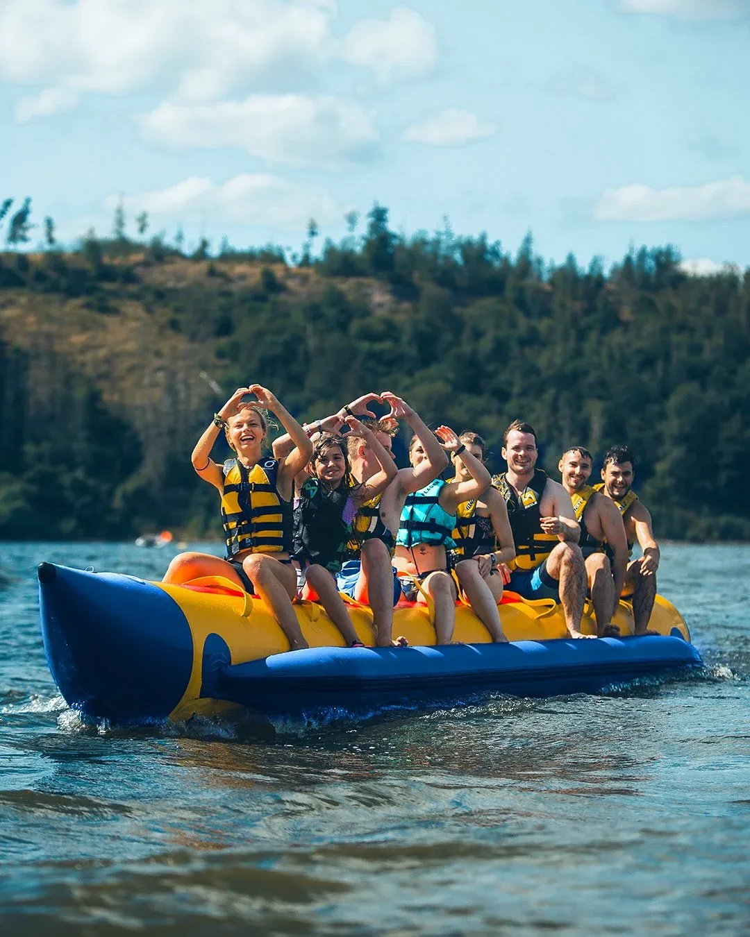 Banana boat ride in Dubai with group enjoying an exciting water adventure