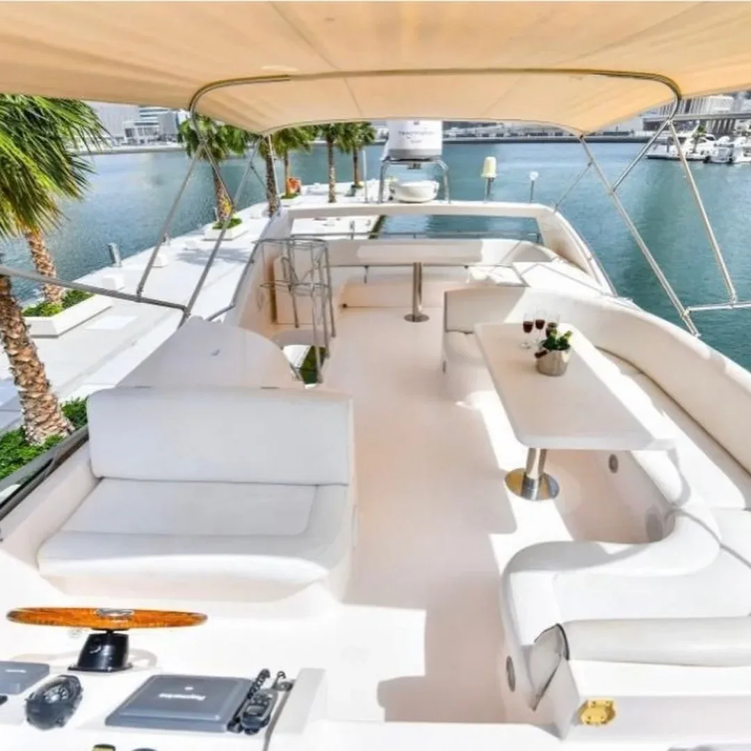 Spacious outdoor seating area on a Bristol private charter yacht in Dubai