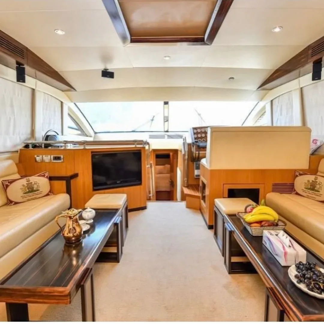 Elegant yacht lounge interior for a private charter cruise in Dubai