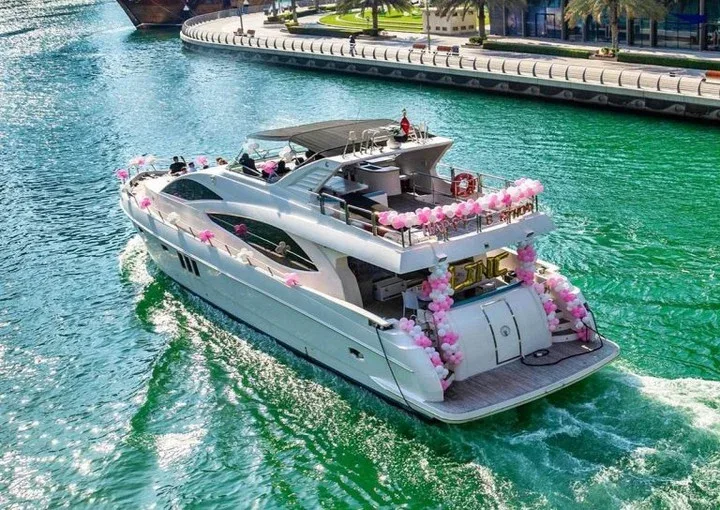 Luxury Bristol private charter yacht cruising through Dubai Marina