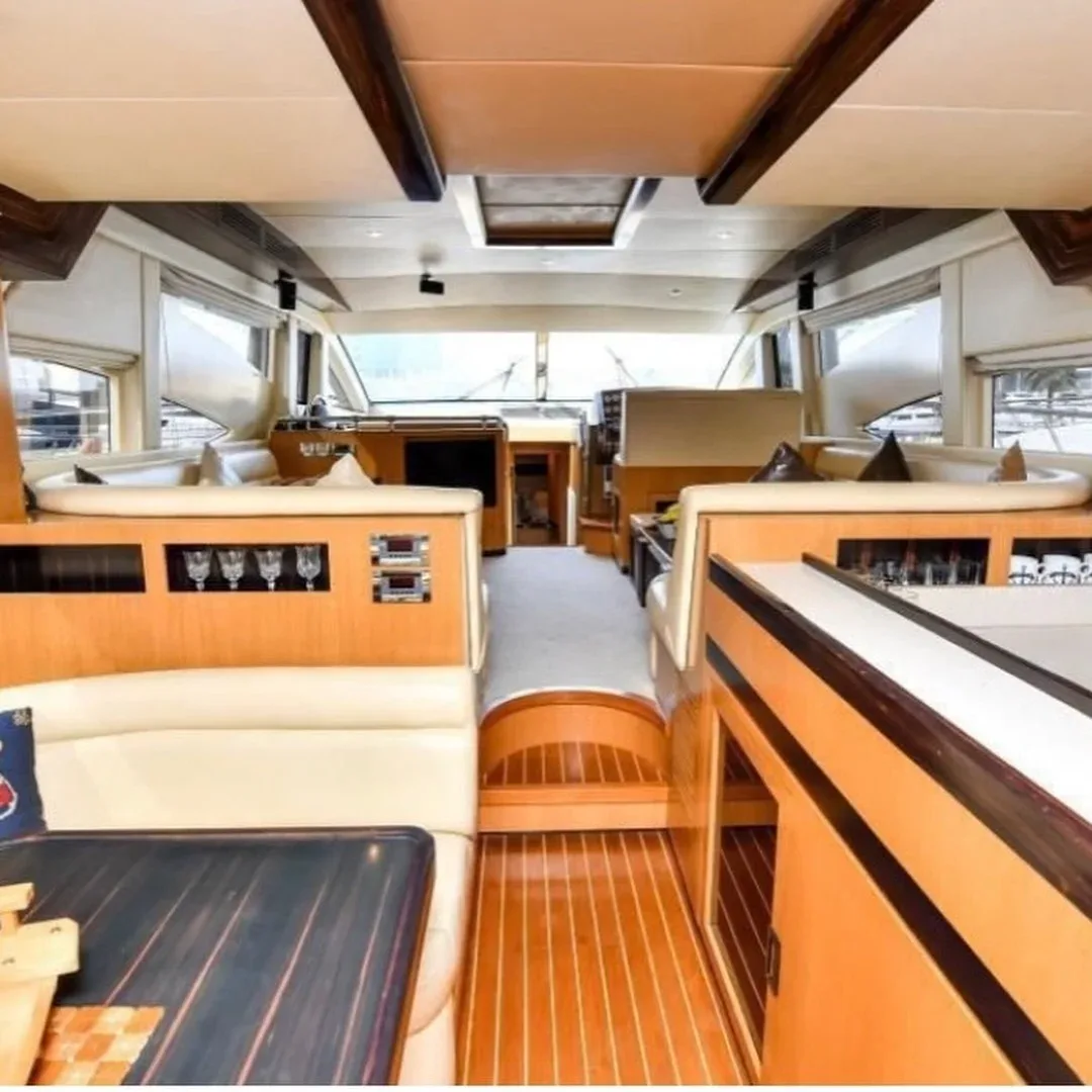 Luxury yacht interior with comfortable seating on a private Dubai charter