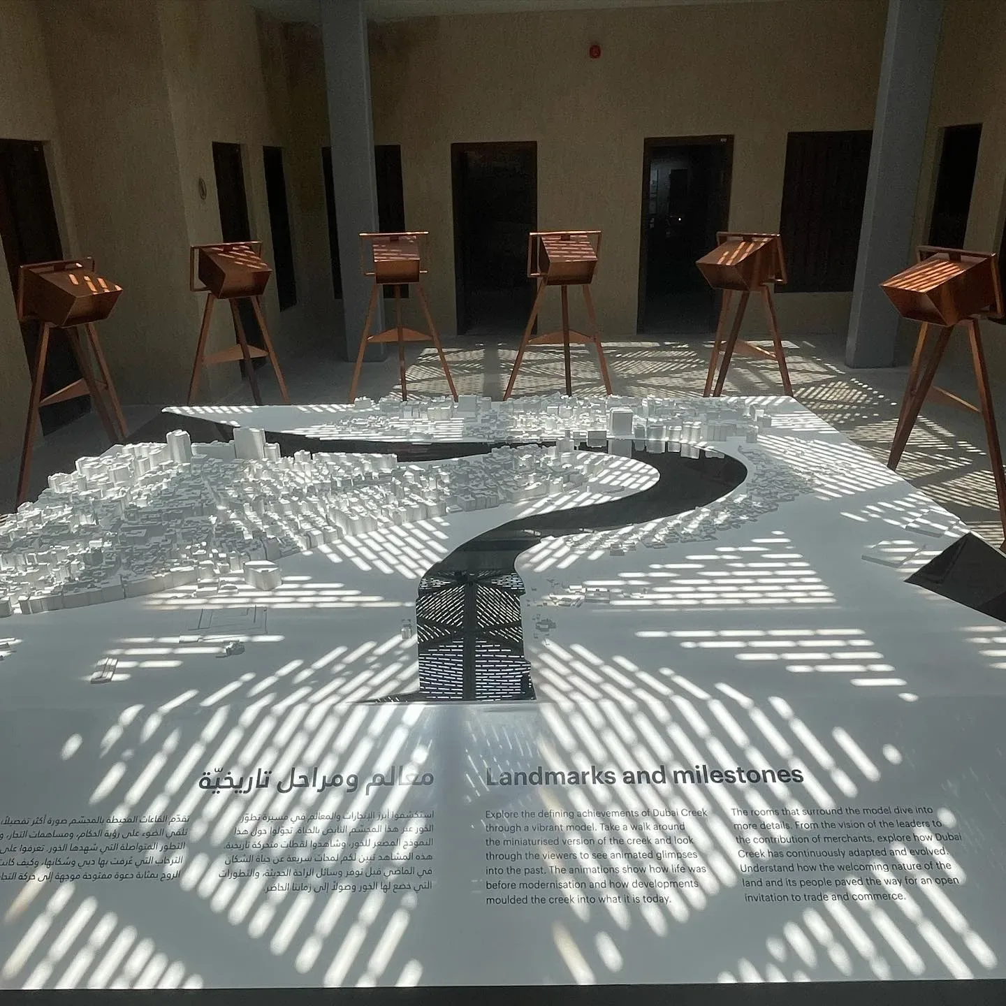 Dubai Creek heritage model displaying the landmarks and milestones of Dubai's historic development