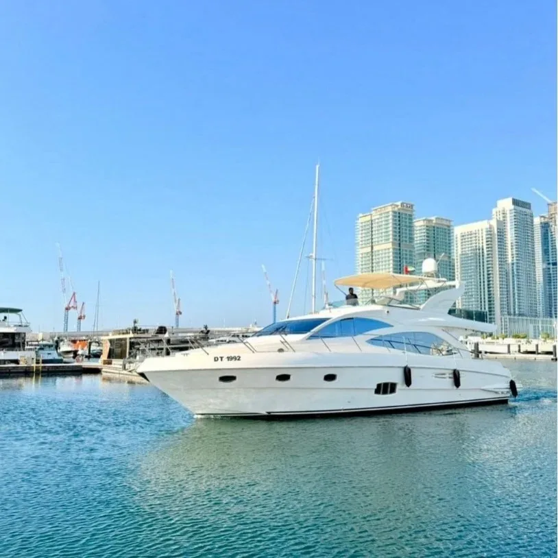 Bristol private charter yacht sailing near Dubai Marina skyline