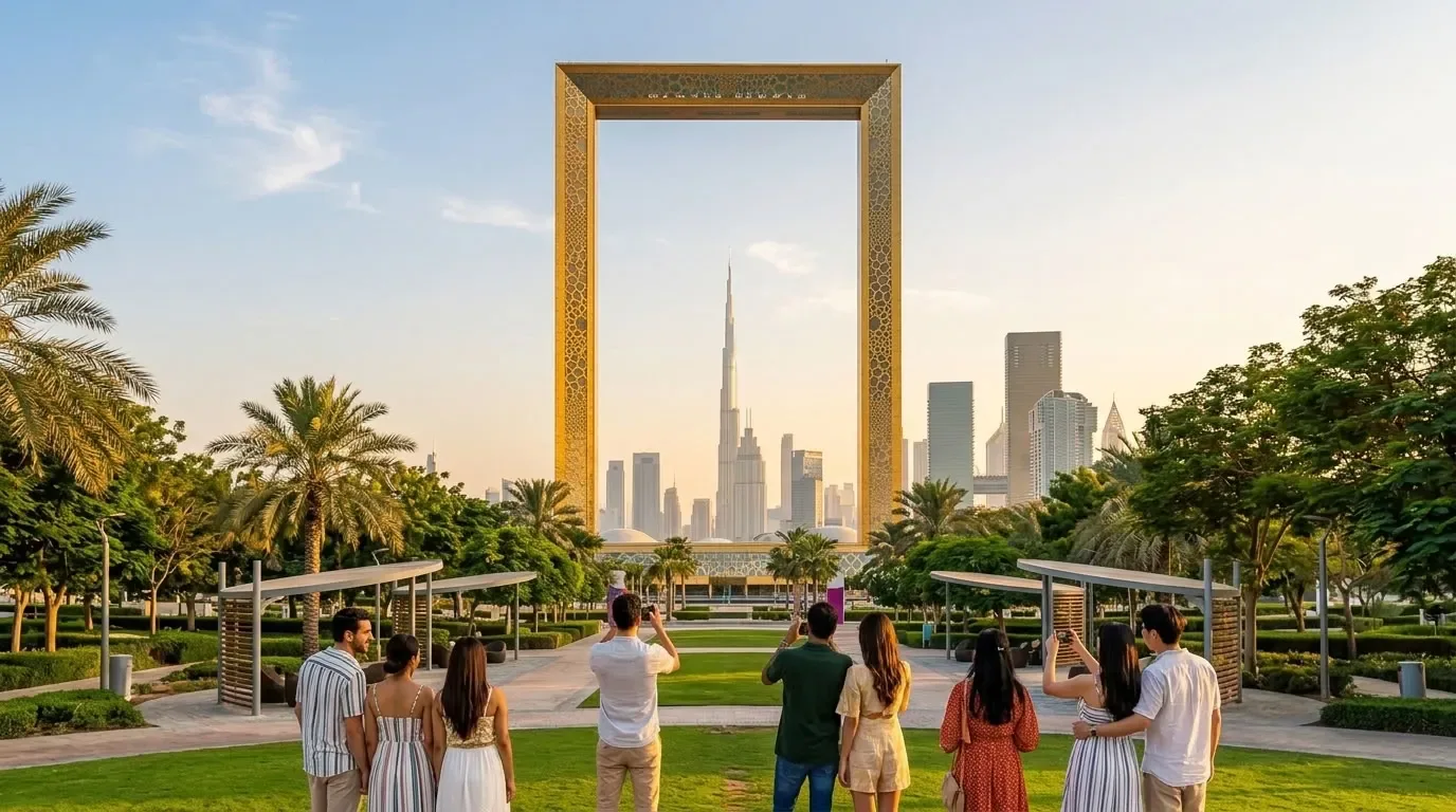 Visitors viewing Dubai Frame from Zabeel Park
