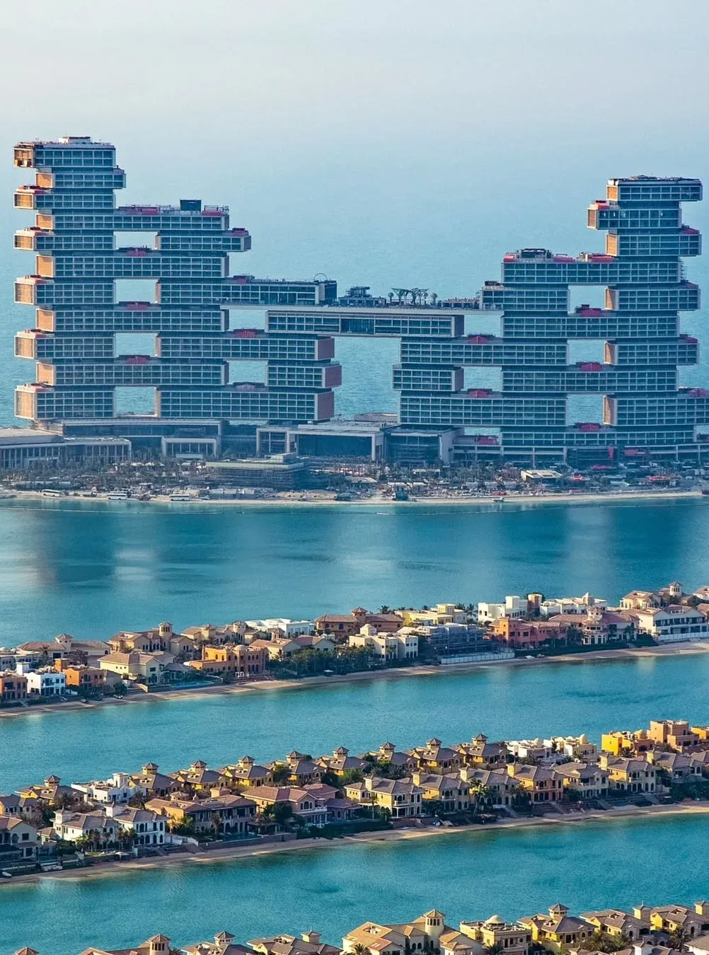 Aerial view of Atlantis The Palm and Palm Jumeirah waterfront in Dubai