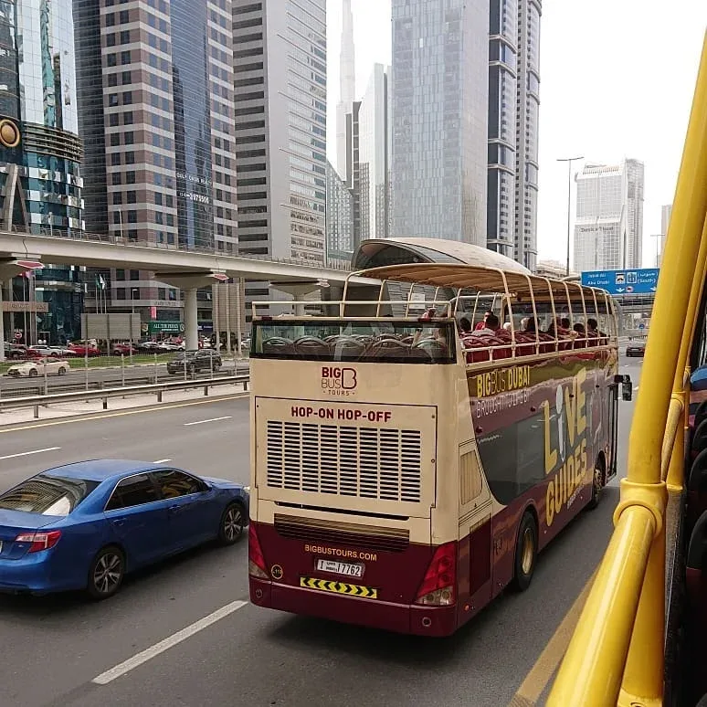 Big Bus Dubai sightseeing bus on Sheikh Zayed Road