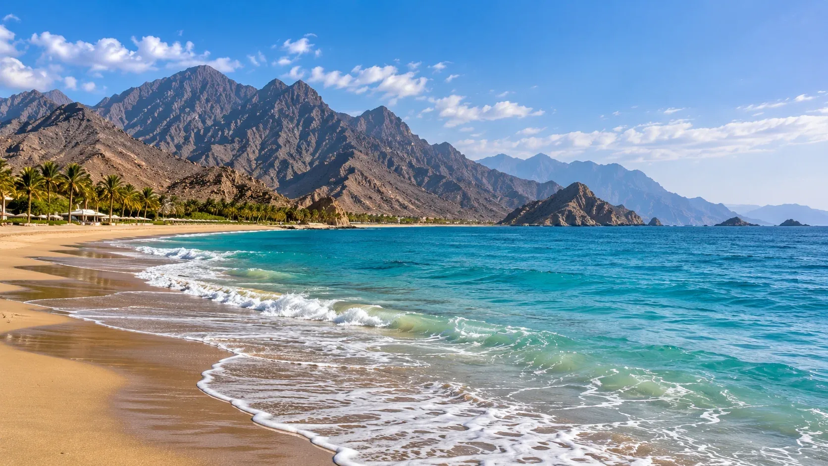 Al Aqah Beach on the Fujairah East Coast with Hajar Mountains