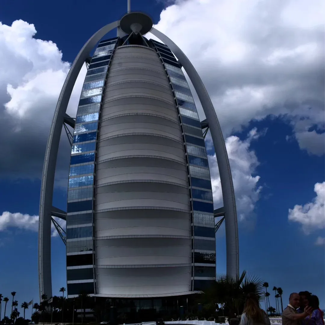 Burj Al Arab exterior with blue sky in Dubai