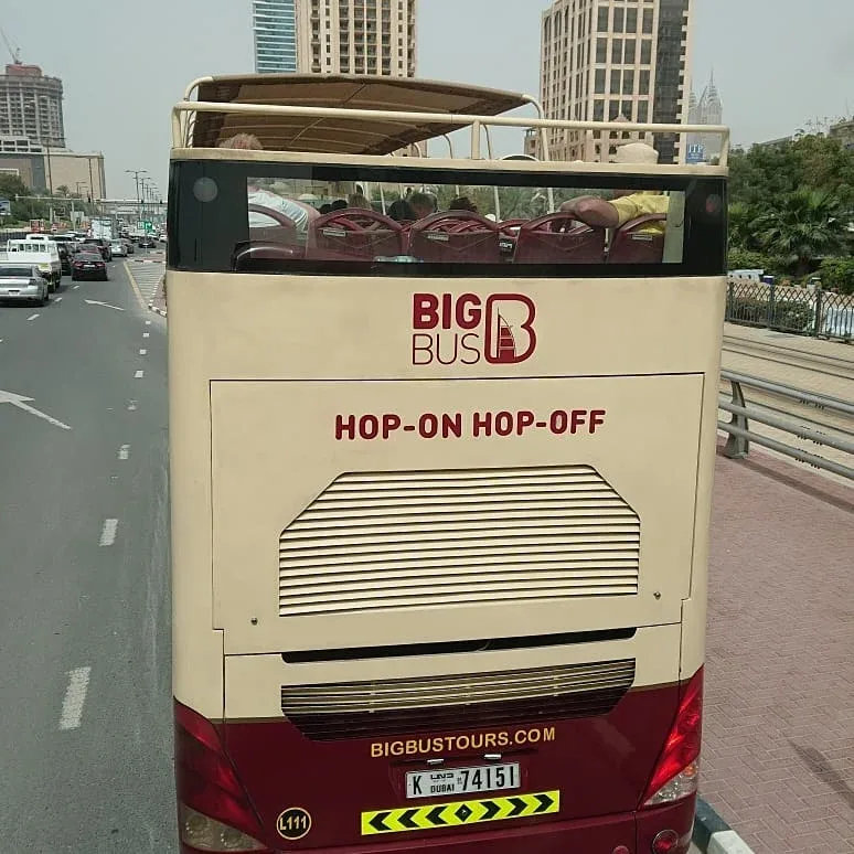 Big Bus Dubai open-top sightseeing bus on Dubai road